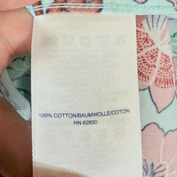 Lands' End Womens 14 Aqua Floral Button Up 3/4 Sleeve Supima No Iron Top Shirt - Picture 7 of 7